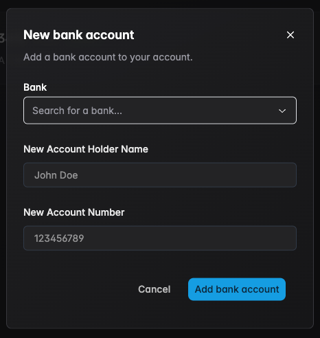 Add Bank Account Dialog