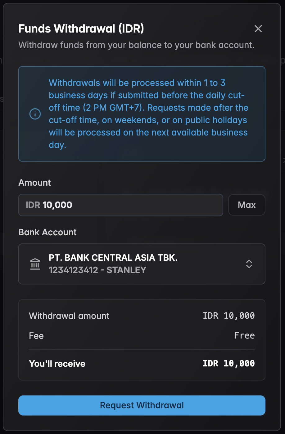 Withdrawal Dialog